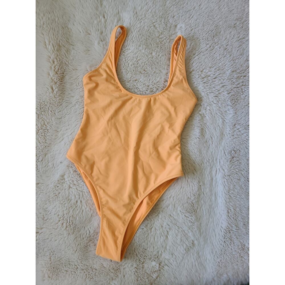FOX SWIM light Orange Plunge Back One Piece Swim Suit Sz M